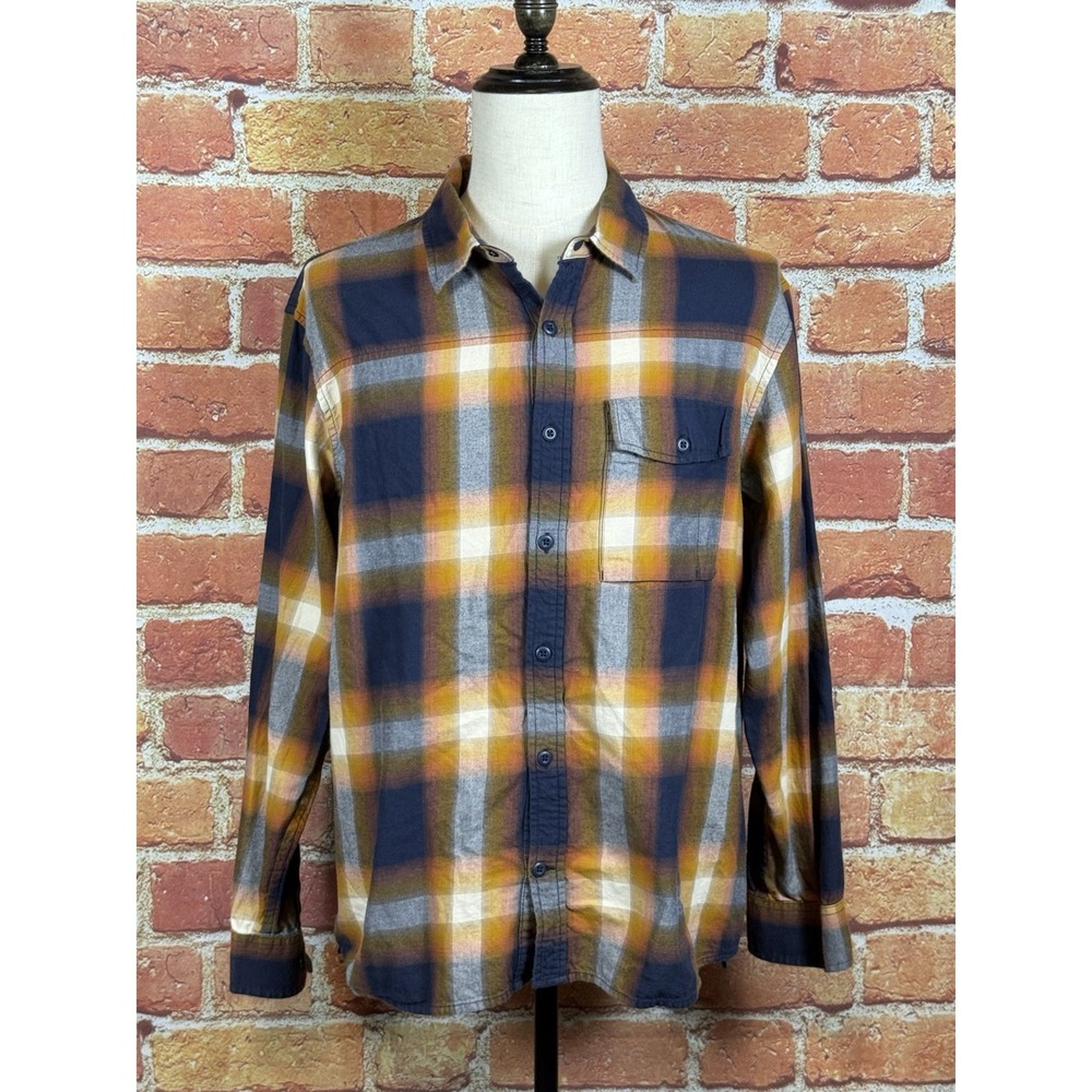 REI Co-op Mens XL Plaid‎ Long Sleeve Button Up Hiking Outdoor Shirt Orange Blue